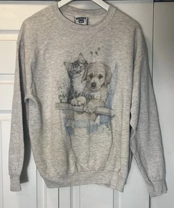 Sudadera Pullover Lee Vintage Años 90 Mezcla Algodón Gato Perro Animal Hecha en EE. UU. - Imagen 1 de 8