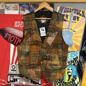 VINTAGE JAZZMAN LEATHER WAISTCOAT SIZE L USA LICENSE PLATE SUEDE VEST (lv16) - Picture 1 of 6