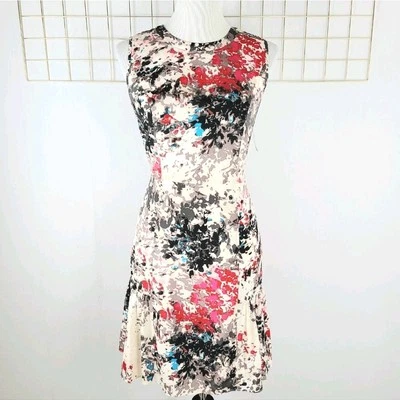 Shoshanna Womens Dress 6 Silk Abstract Watercolor Print Sheath Tiered Hem- Read - Image 1 of 4