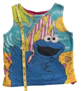 Vintage 90s CTW Sesame Street Sesame Cookie Monster Colorful shirt Girls size 6 - Picture 1 of 5
