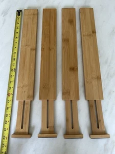 4x Bamboo adjustable kitchen drawer dividers organizer sturdy expandable - Picture 1 of 6