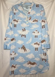 Nick & Nora Flannel Sleep Shirt Dress Sock Monkey Clouds Womens Large - Picture 1 of 4