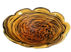 Vintage Murano Style Art Glass Brown and Gold Swirl Bowl Centerpiece Dish Decor - Picture 1 of 12