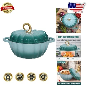 Elegante olla de calabaza esmaltada cian de 4,5 cuartos de galón - tu opción para comidas de temporada - Imagen 1 de 10