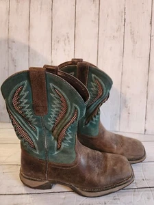 CUTE ARIAT BOOTS SIZE 7 WESTERN GREEN AND BROWN - Picture 1 of 7