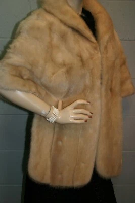 Vtg 1950s 60s Mink Fur Stole w/Tails Champagne Blonde Wedding Wrap Cape Coat - Image 1 of 4