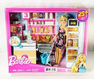 Barbie Supermarket Set Playset Blonde 25 + Pieces With Doll NEW Grocery Store - Picture 1 of 2