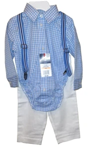 Izod Baby Boy's 3 Pc Outfit ~Blue Bodysuit, Suspenders, White Pants~ 12 Mo~ NWT - Picture 1 of 8