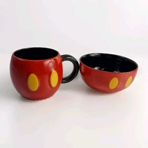 Disney Store Exclusive Mickey Mouse Mug & bowl Red Pants Yellow Buttons - Picture 1 of 7