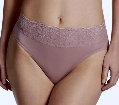 BALI Passion For Comfort Lace Waist Smoky Purple Mauve Hi Cut Brief Panty Womens - Image 1 of 4