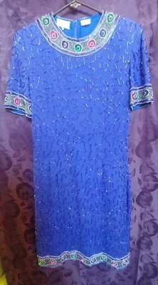 复古 stenay 真丝串珠连衣裙,印度制造内衬,尺寸 6 — 第 1/4 张图片