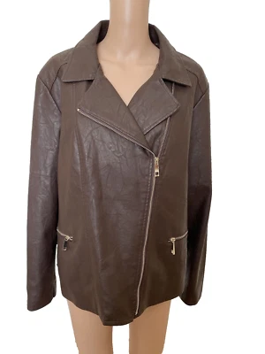 NWT A.N.A. Faux Leather Motorcycle Biker Jacket Blazer Brown 2X Retail $150.00 - Image 1 of 4