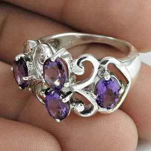 Oval Natural Amethyst 925 Silver Artisan Cocktail Art Deco Sister Boho Ring US 8 - Picture 1 of 7