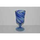 Vintage Frosted Blue Swirl Glass Goblet, Studio Glass Art, Footed Glass Tumbler