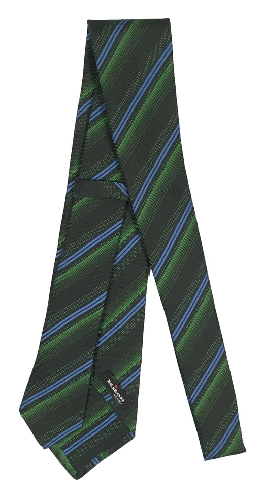 NOVA GRAVATA DE SEDA PURA US$ 295 Kiton!   Listras pretas verdes e azuis brilhantes - Imagem 1 de 1