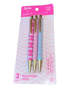 Mattel Barbie Ballpoint Pen Retractable 3pk Yoobi Pinks Blues Gold New - Picture 1 of 4