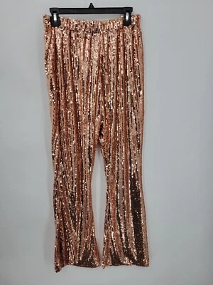 Anna Kaci California Pants Womens Medium Pink Sequin Flare Leg Pull On Party - Image 1 of 4