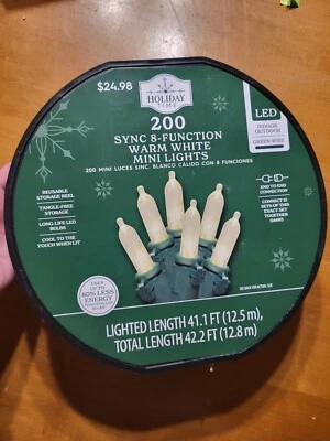 Holiday Time 200 Sync 8 Function Warm White Mini LED Christmas Lights IN/OUTDOOR - Image 1 of 4