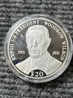 LIBERIA REP. 2000 Silver Coin (.999) $20 US President WOODROW WILSON  20 g.
