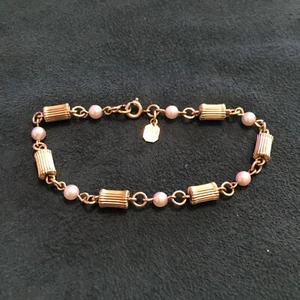 "Brazalete de perlas y cuentas de barril texturizadas rellenas de oro amarillo brillante WINARD de 7,5"" de largo" - Imagen 1 de 4