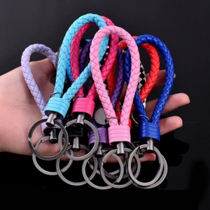 18Colors Handbag Keychains Braided Leather Rope Handmade Woven Key Chain CA - Picture 1 of 26