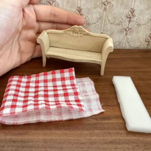 1Set Furniture 1:24 Scale Dollhouse Miniatures Vintage Sofa Unfinished Wooden - Picture 1 of 6