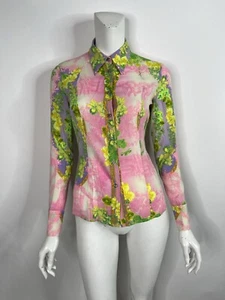 Vtg VERSACE SS2004 TROPICAL PRINT SILK SHIRT 40 US6 - Picture 1 of 7