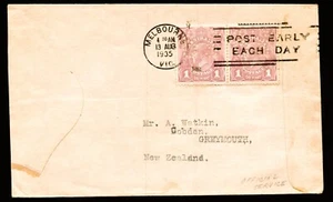 Paire de perfins OS 1935 1¢, Melbourne Australie couverture pour Nouvelle Zélande - Photo 1/2
