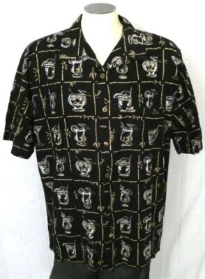 Camisa informal Joe Marlin negra XL cócteles inspirada en Tiki mezcla de algodón Foto 1 de 4