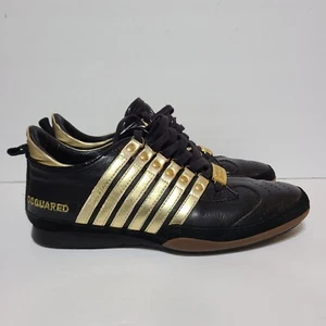 B46 EXTREMELY RARE! Men's DSQUARED2 Black & Gold Leather 251 Sneakers 41.5 US 8 - Picture 1 of 12