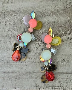 J Crew Mixed Charm Multicolor Crystal Tortoise Beaded AB Statement Earrings NEW - Picture 1 of 14