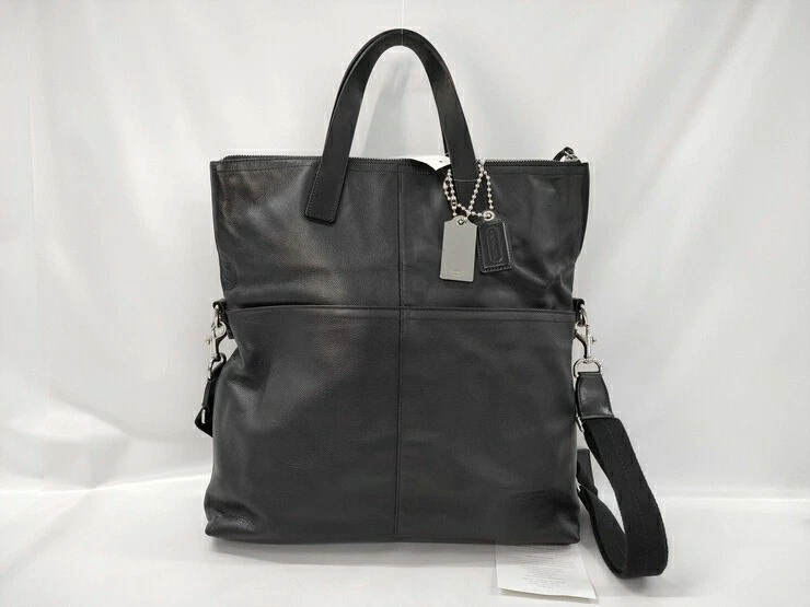 COACH Tote Bag Thompson Crossbody Foldover Tote 70493 Black Leather Men's 2WAY - Image 1 of 4