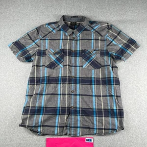 Oakley Shirt XL Blue Plaid Casual Preppy Button Up Short Sleeve Mens - Picture 1 of 11