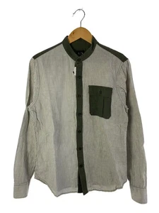 ARMANI EXCHANGE Long Sleeve Shirt, Band Collar, Size S, Linen, KHK Stripe - Picture 1 of 5