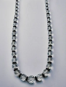 Vintage Faceted Manganese Glass Necklace/Black Spacer Beads– Yellow UV Reactive - Picture 1 of 12