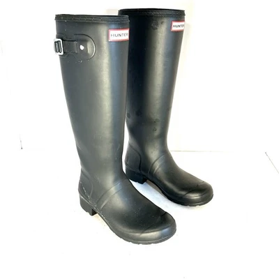Hunter Original Tall Matte Black Adjustable Rain Boots Womens US Size 8 READ - Image 1 of 4