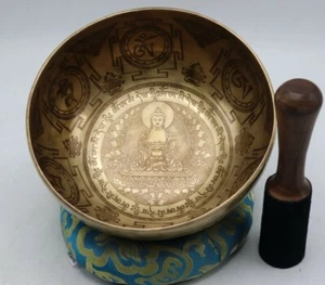 10" Mantra etched singing bowl, healing bowl handmade in Nepal, meditation, yoga - Picture 1 of 4