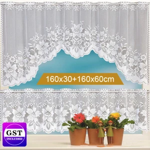 2PCS/Set White Lace Kitchen Home Window Cafe Curtain w Scallope Edge 160cm Wide - Picture 1 of 5