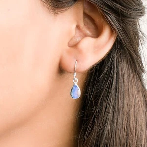 Pear Moonstone Sterling Silver Drop Dangle Earrings Ladies Gemstone Jewellery - Picture 1 of 5