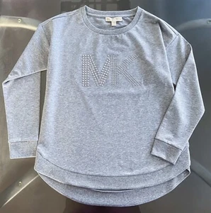 MICHAEL KORS WOMEN GREY SILVER STUDDED MK LOGO SWEATSHIRT SIZE M NWT 98$ - Picture 1 of 8