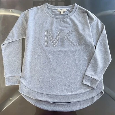 MICHAEL KORS WOMEN GREY SILVER STUDDED MK LOGO SWEATSHIRT SIZE M  NWT 98$ - Image 1 of 4