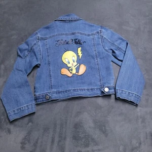 Tweety Bird Looney Tunes Sz 6 Jean Denim Jacket Kids That's All Folks Button - Picture 1 of 10