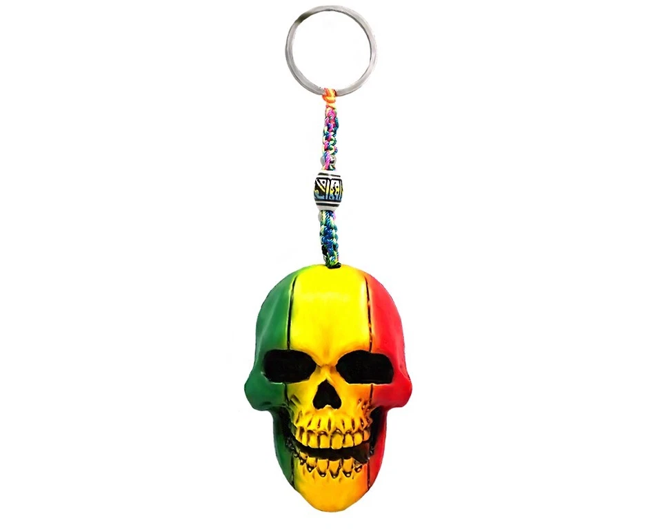Rasta Skull Keychain Handmade 3D Macrame Reggae Boho Art Car Bag Charm Accessory - Image 1 of 1