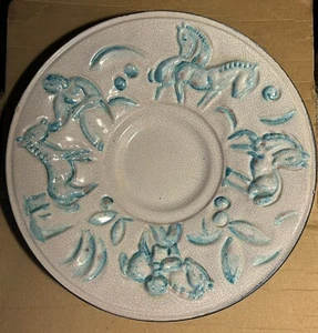 1930s Gmunder ceramica Austria art deco crackle glaze consolle ciotola cavalli 14" - Foto 1 di 5
