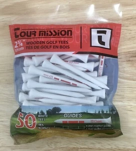 Pack of 50 Tour Mission Wooden Golf Tees 2 3/4” with Insertion Guides NEW - Picture 1 of 2