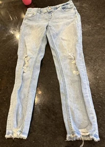 Justice Size 12 Girls Pants Light Wash Distressed Fronts Slim Frayed Hem  - Picture 1 of 10