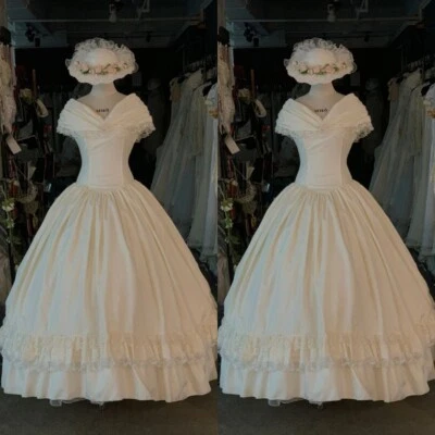 Vintage Princess Wedding Dresses Satin Lace Ruffles Country 1950s Bridal Gowns - Image 1 of 4