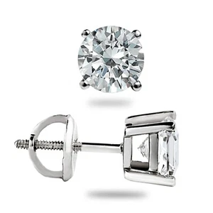 .55 Ct Brilliant Round Cut GRA Moissanite Studs 14K White Gold Screw back Gift - Picture 1 of 14