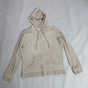 New York & Co NY&C Hoodie Women Large Taupe Velour Full Zip Hooded Jacket Lounge - Picture 1 of 11