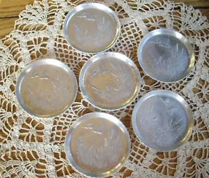 Vintage Silver Plated Geese 3 1/4" Round Coasters ~ Set of 6 ~ - Picture 1 of 11
